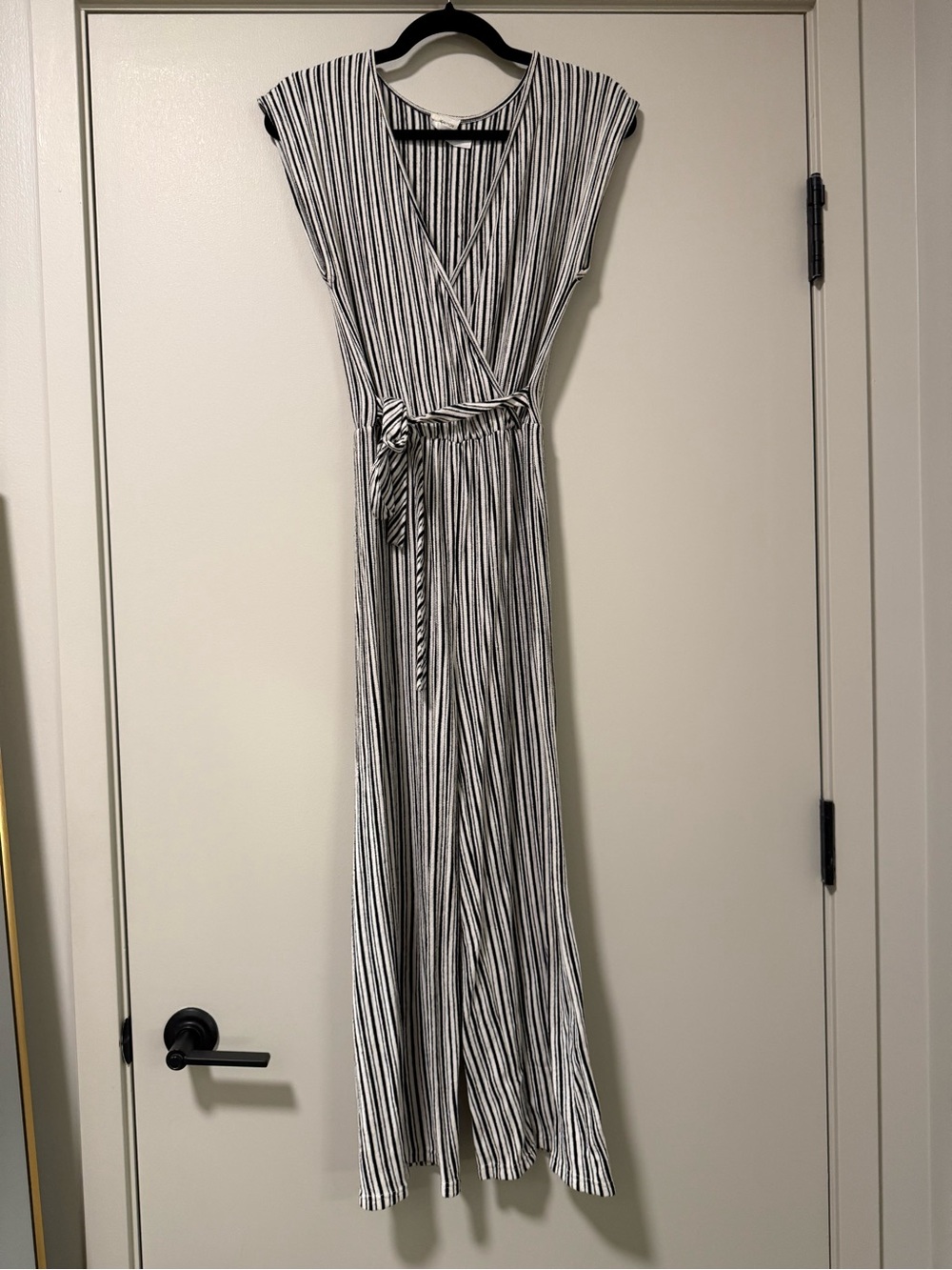 Caution To The Wind Black and White Striped Jumpsuit Size S
